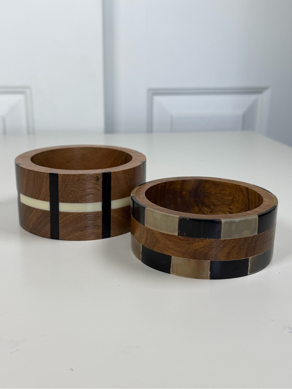 Tribal Wood Inlay Bangle Bracelets Lot‎ Of 2